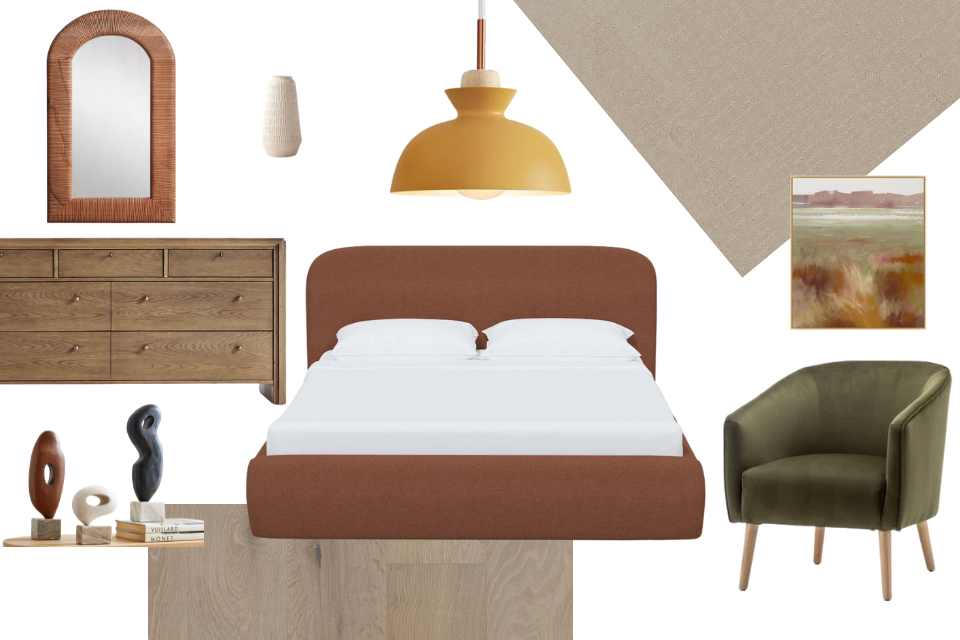 earth tone colored products from CB2, Arhaus and Carpet One Floor & Home